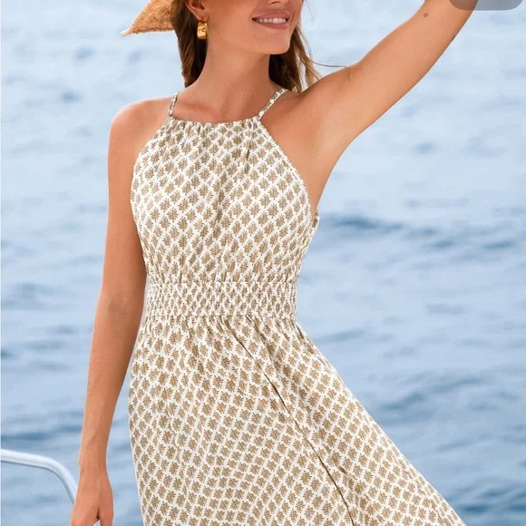 Cupshe | Dresses | Cupshe Tan And White Mini Dress